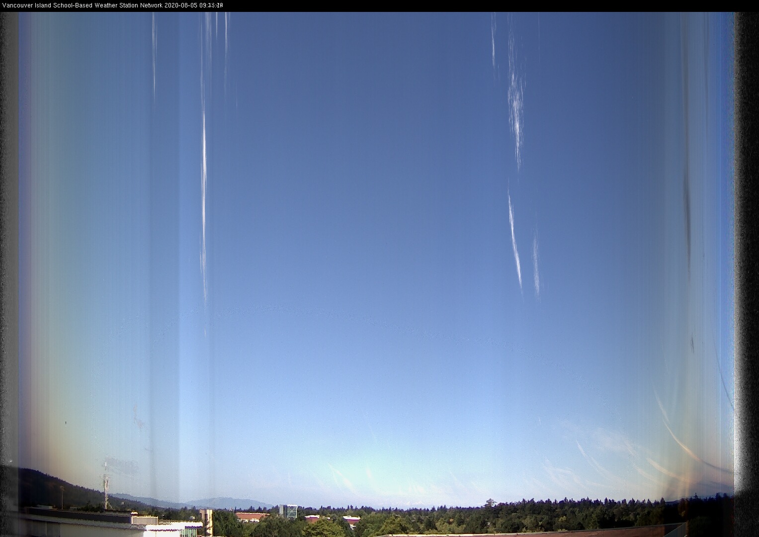 image of the sky seen from UVic, each column of pixels is a different minute, keogram