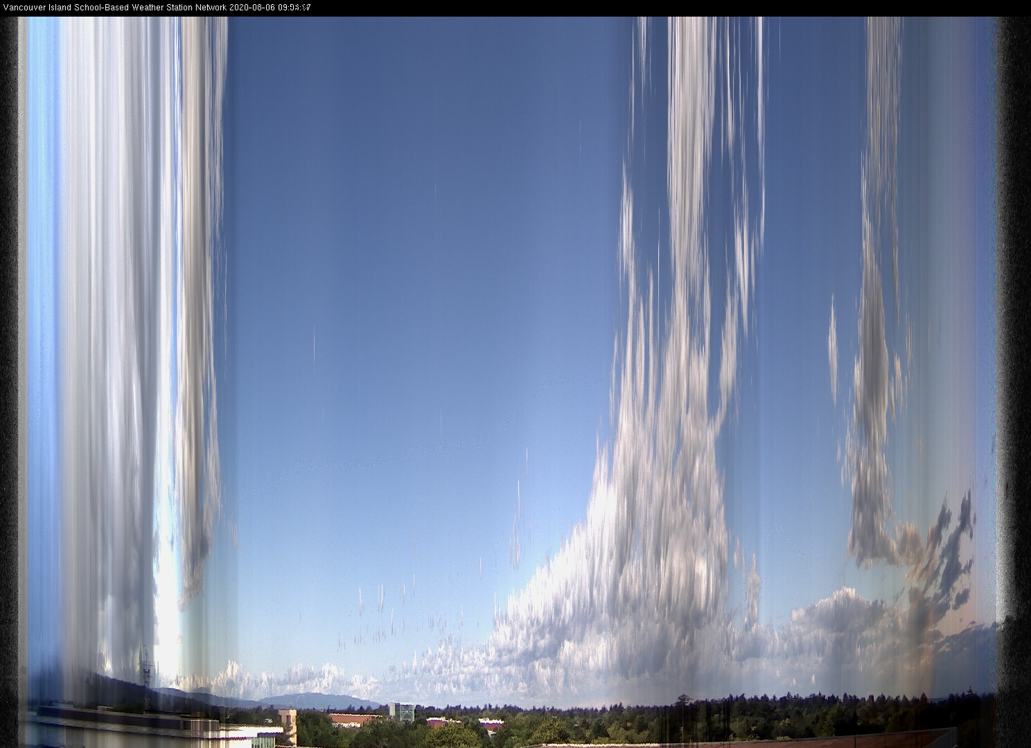 image of the sky seen from UVic, each column of pixels is a different minute, keogram