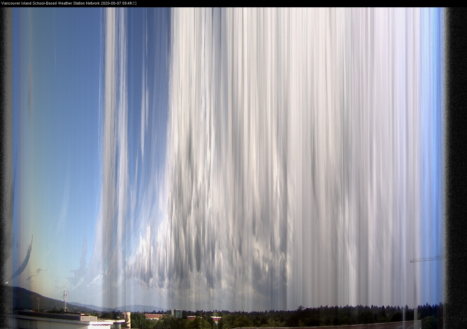 image of the sky seen from UVic, each column of pixels is a different minute, keogram