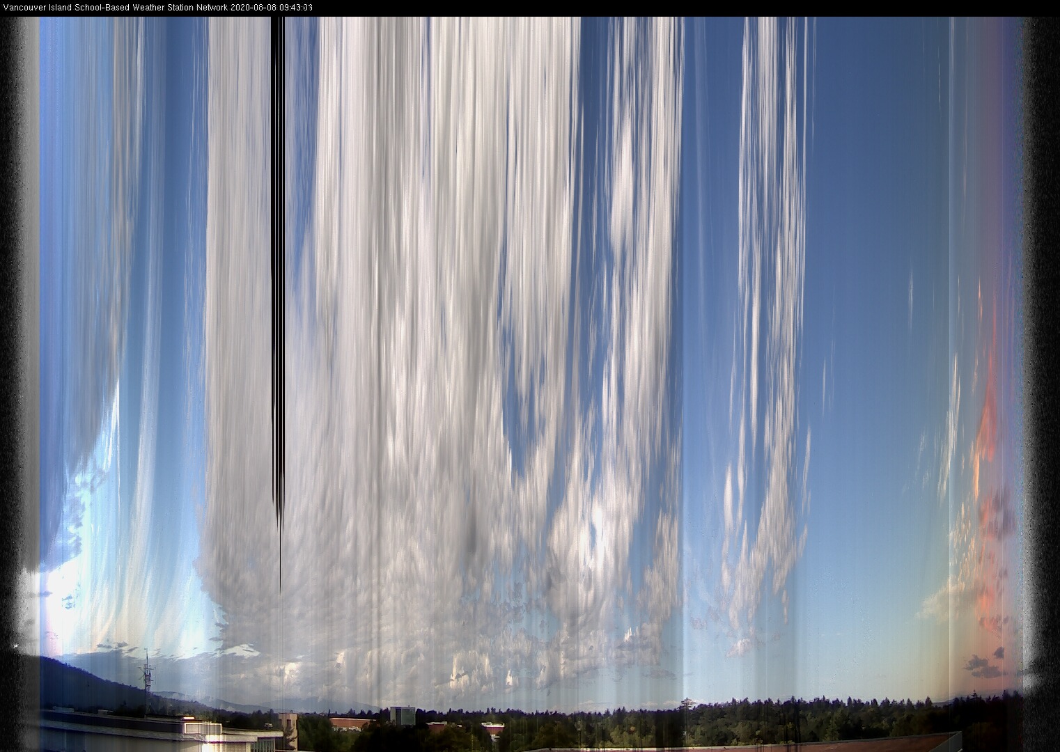image of the sky seen from UVic, each column of pixels is a different minute, keogram