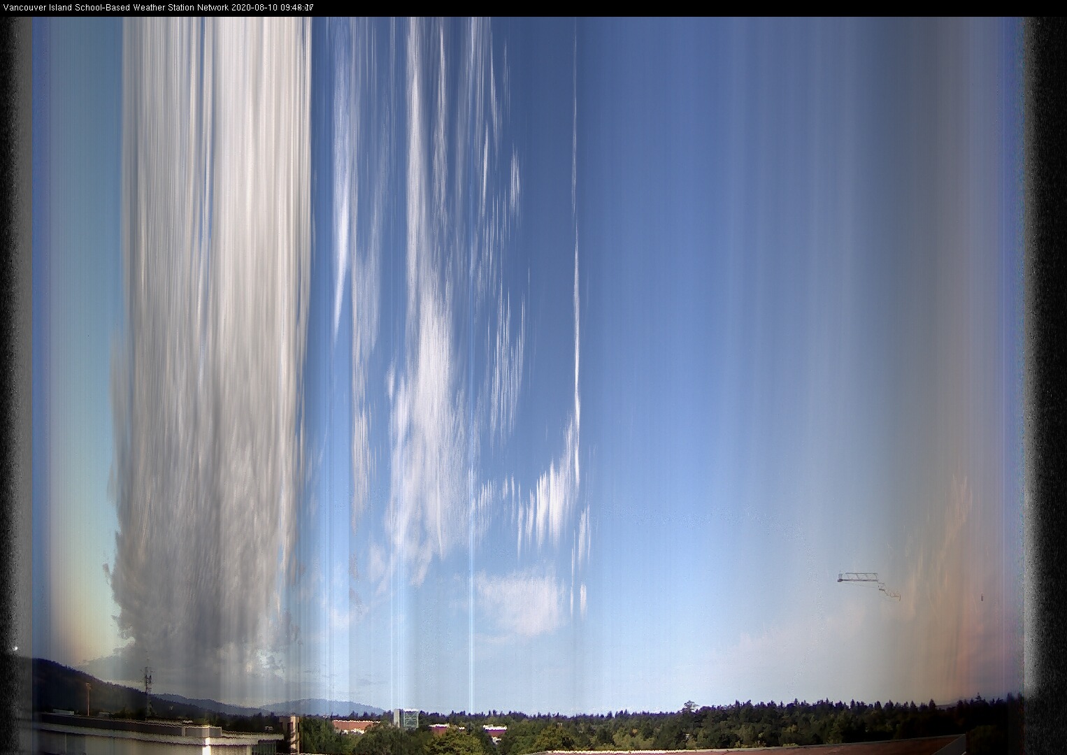 image of the sky seen from UVic, each column of pixels is a different minute, keogram