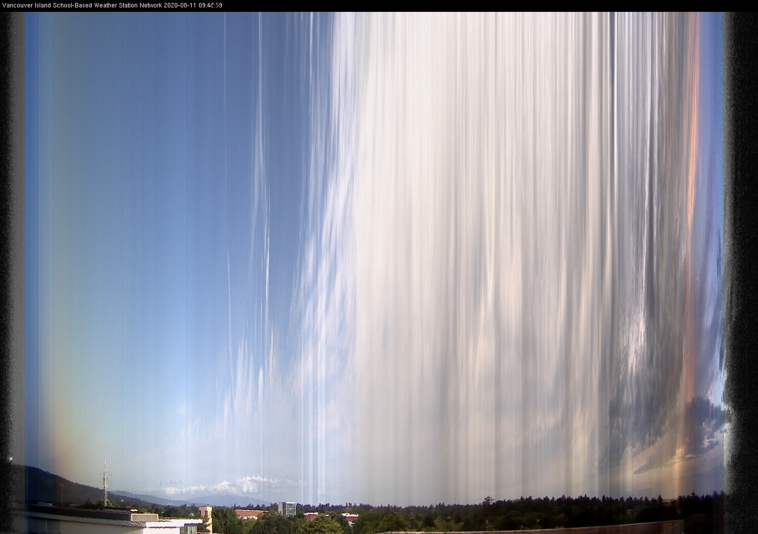 image of the sky seen from UVic, each column of pixels is a different minute, keogram