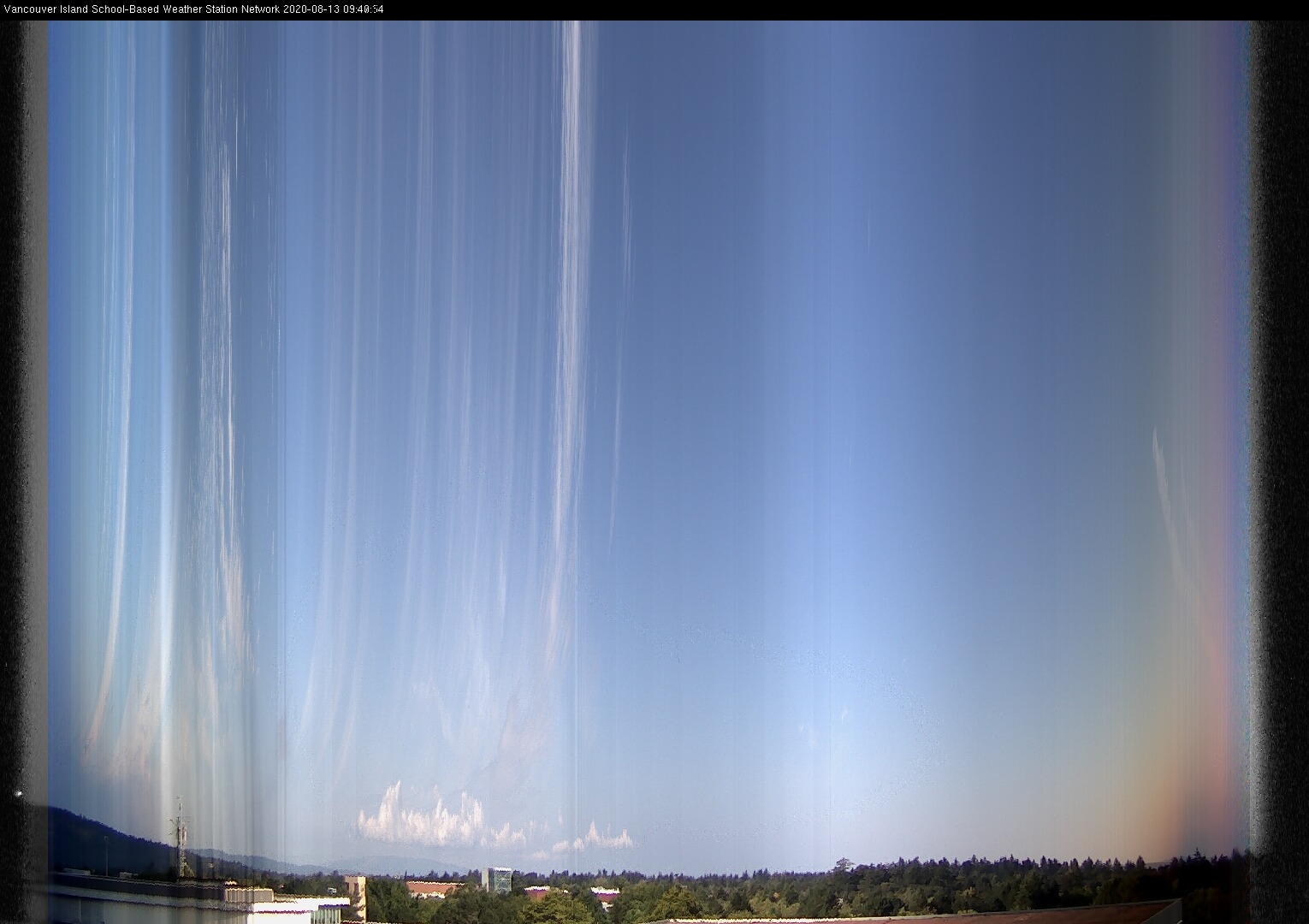 image of the sky seen from UVic, each column of pixels is a different minute, keogram