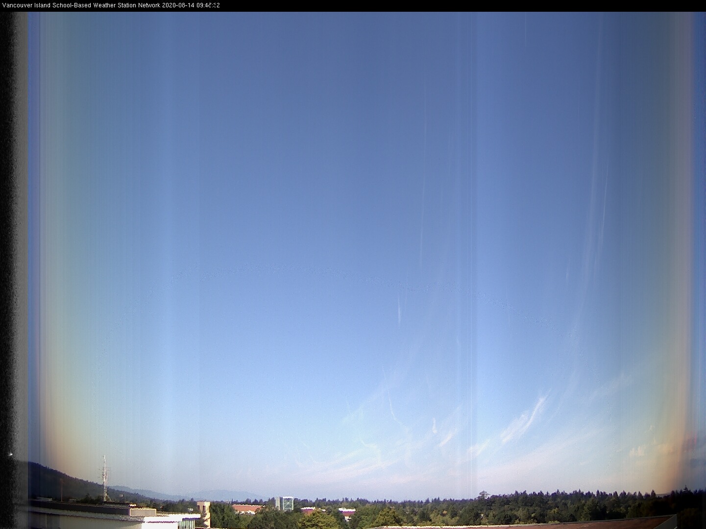 image of the sky seen from UVic, each column of pixels is a different minute, keogram