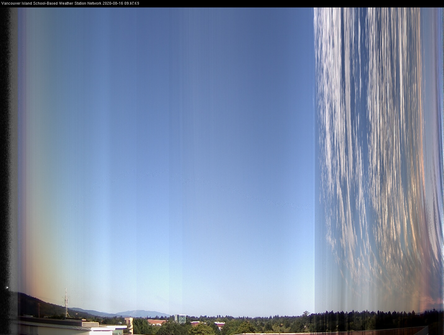 image of the sky seen from UVic, each column of pixels is a different minute, keogram