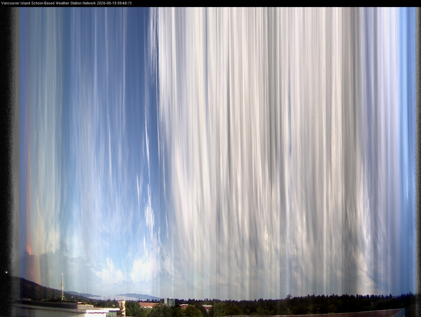 image of the sky seen from UVic, each column of pixels is a different minute, keogram