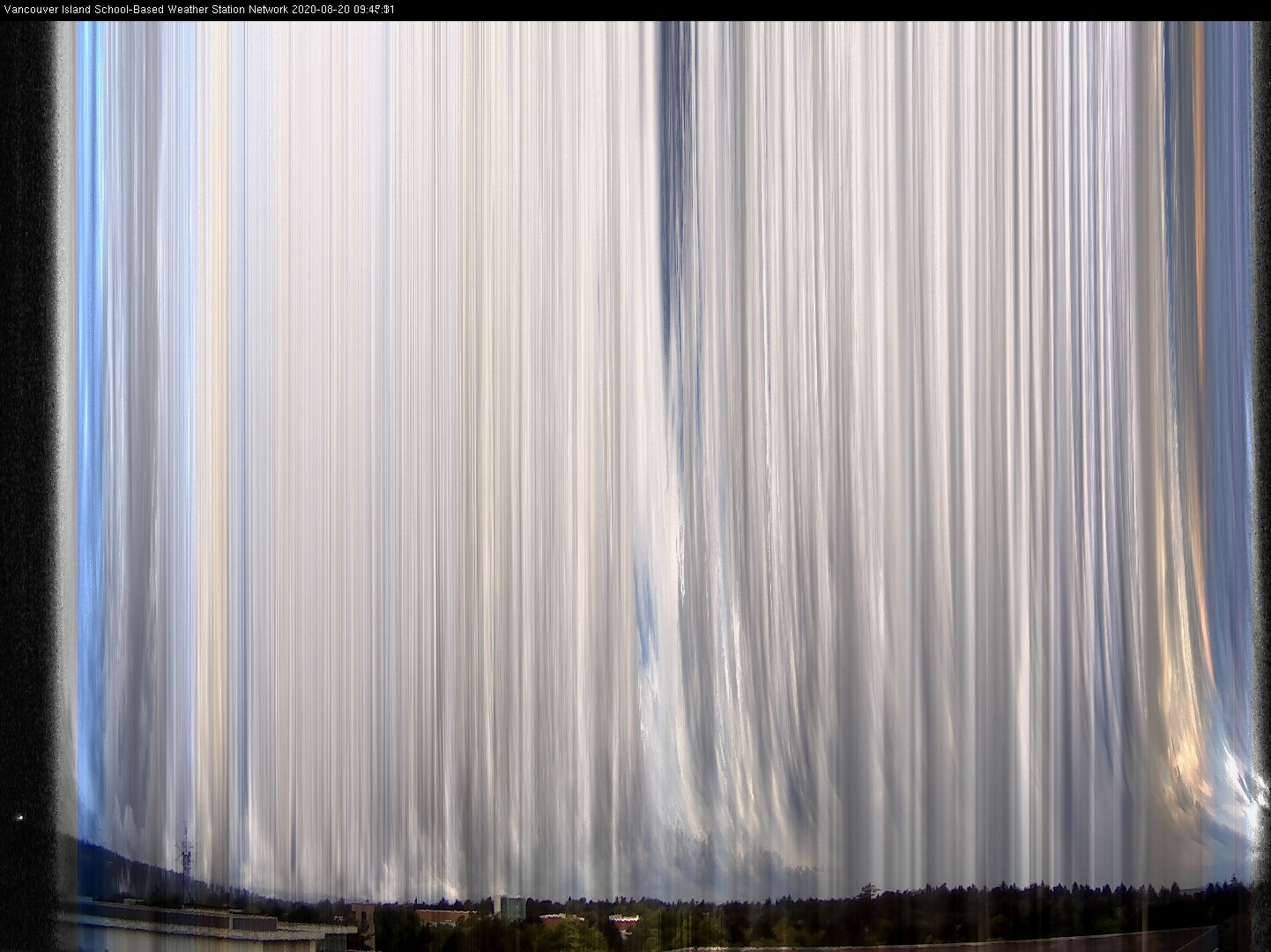 image of the sky seen from UVic, each column of pixels is a different minute, keogram