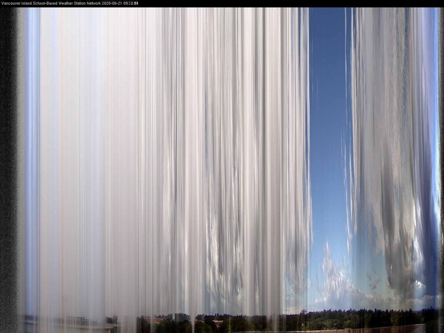 image of the sky seen from UVic, each column of pixels is a different minute, keogram