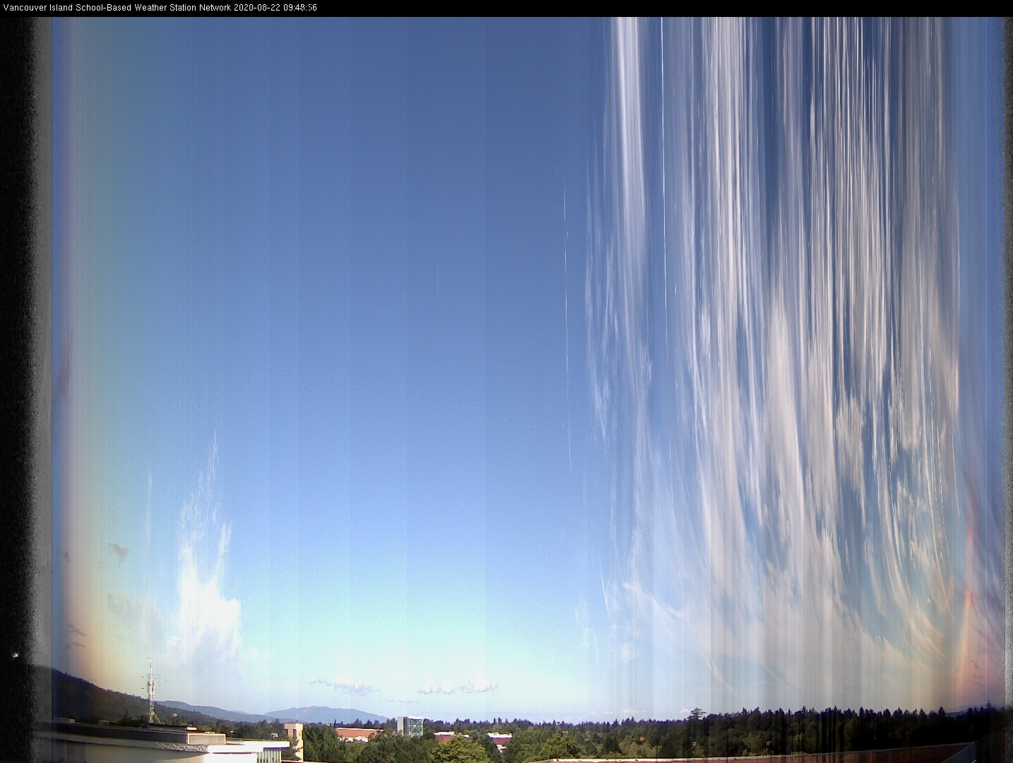 image of the sky seen from UVic, each column of pixels is a different minute, keogram