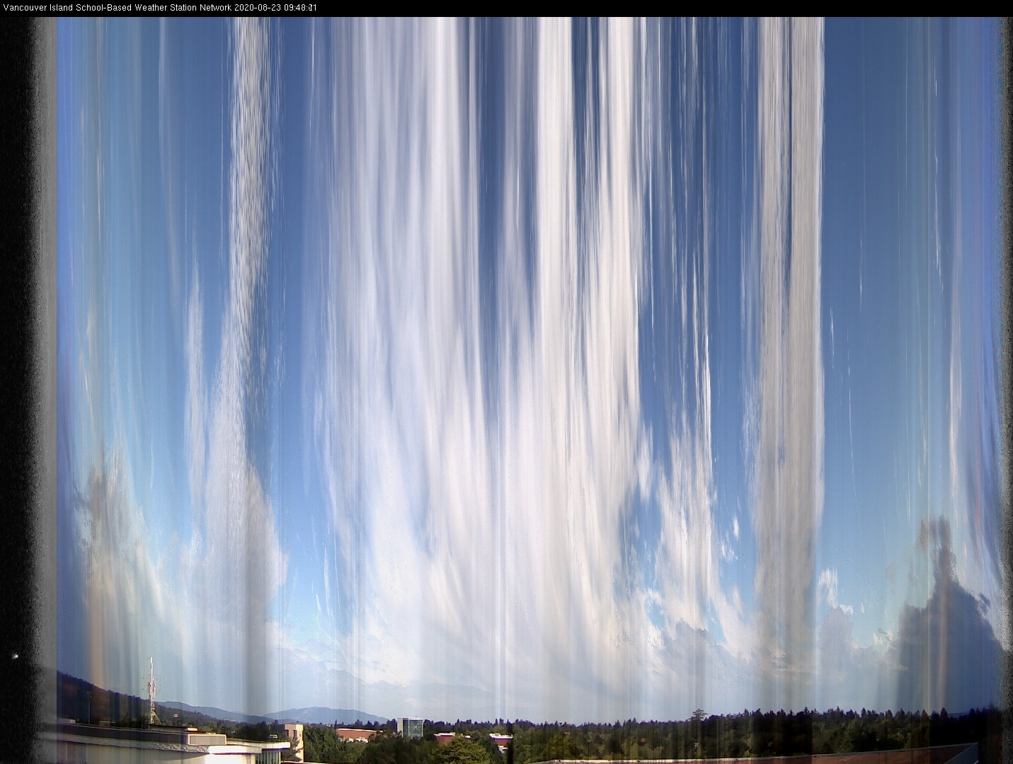 image of the sky seen from UVic, each column of pixels is a different minute, keogram
