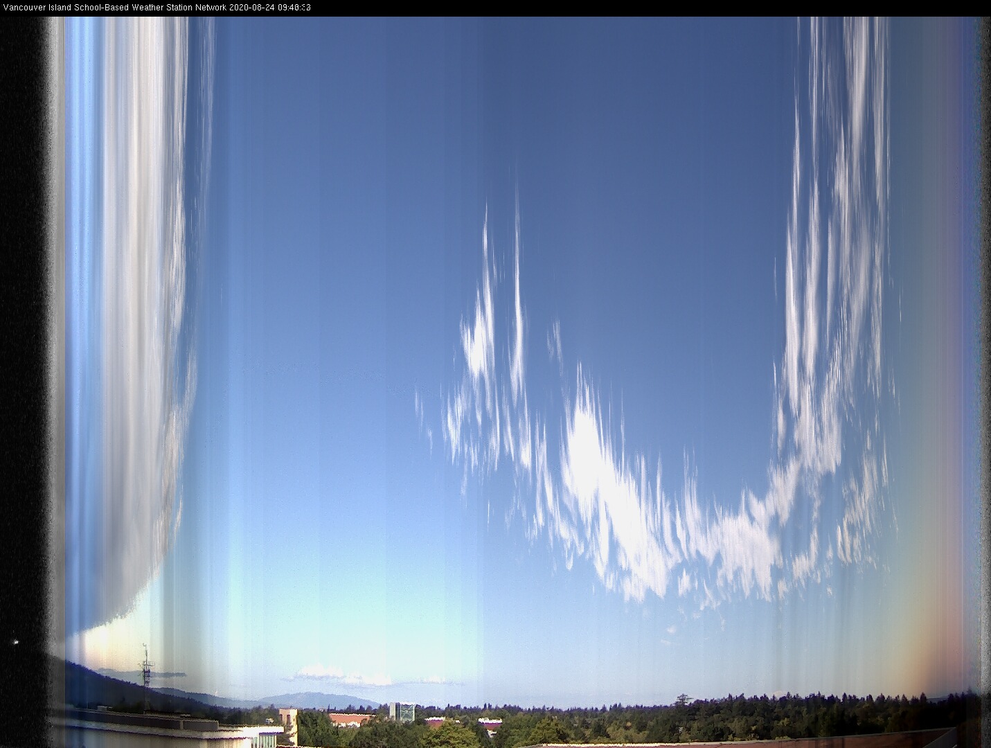 image of the sky seen from UVic, each column of pixels is a different minute, keogram