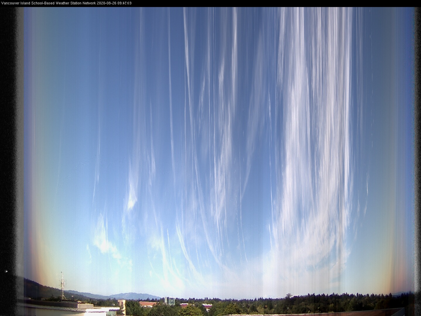 image of the sky seen from UVic, each column of pixels is a different minute, keogram