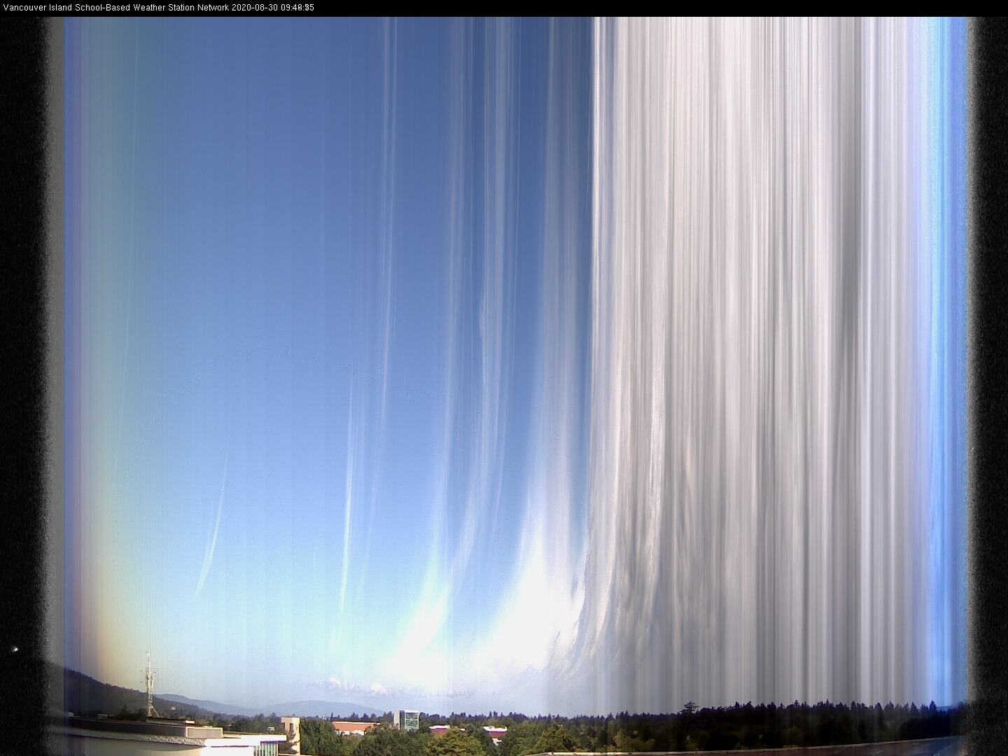 image of the sky seen from UVic, each column of pixels is a different minute, keogram