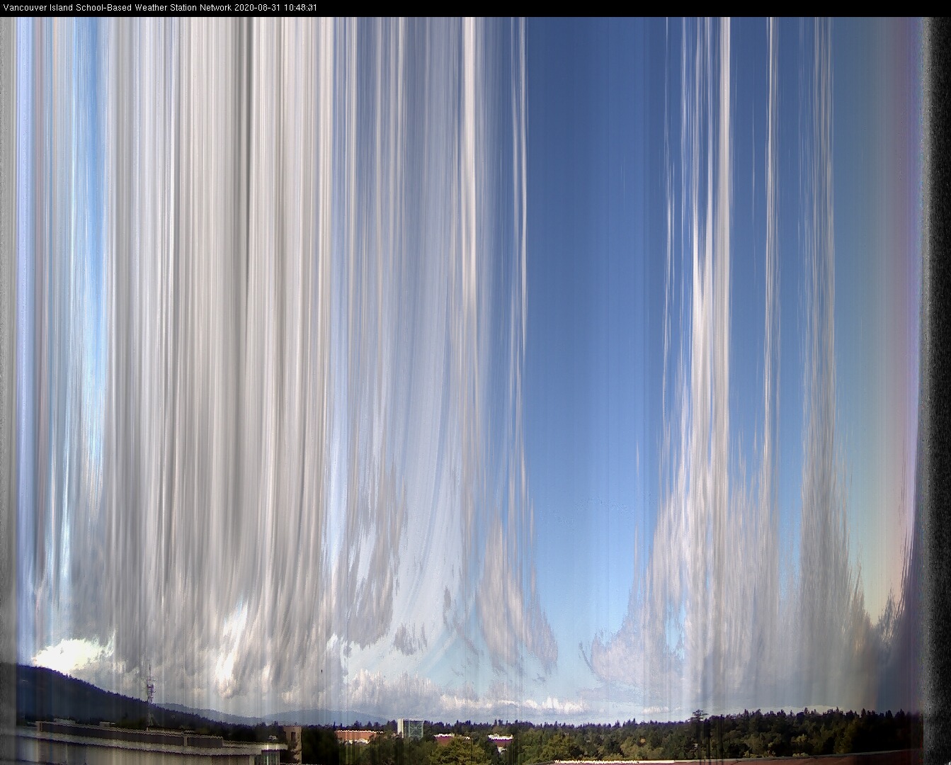 image of the sky seen from UVic, each column of pixels is a different minute, keogram