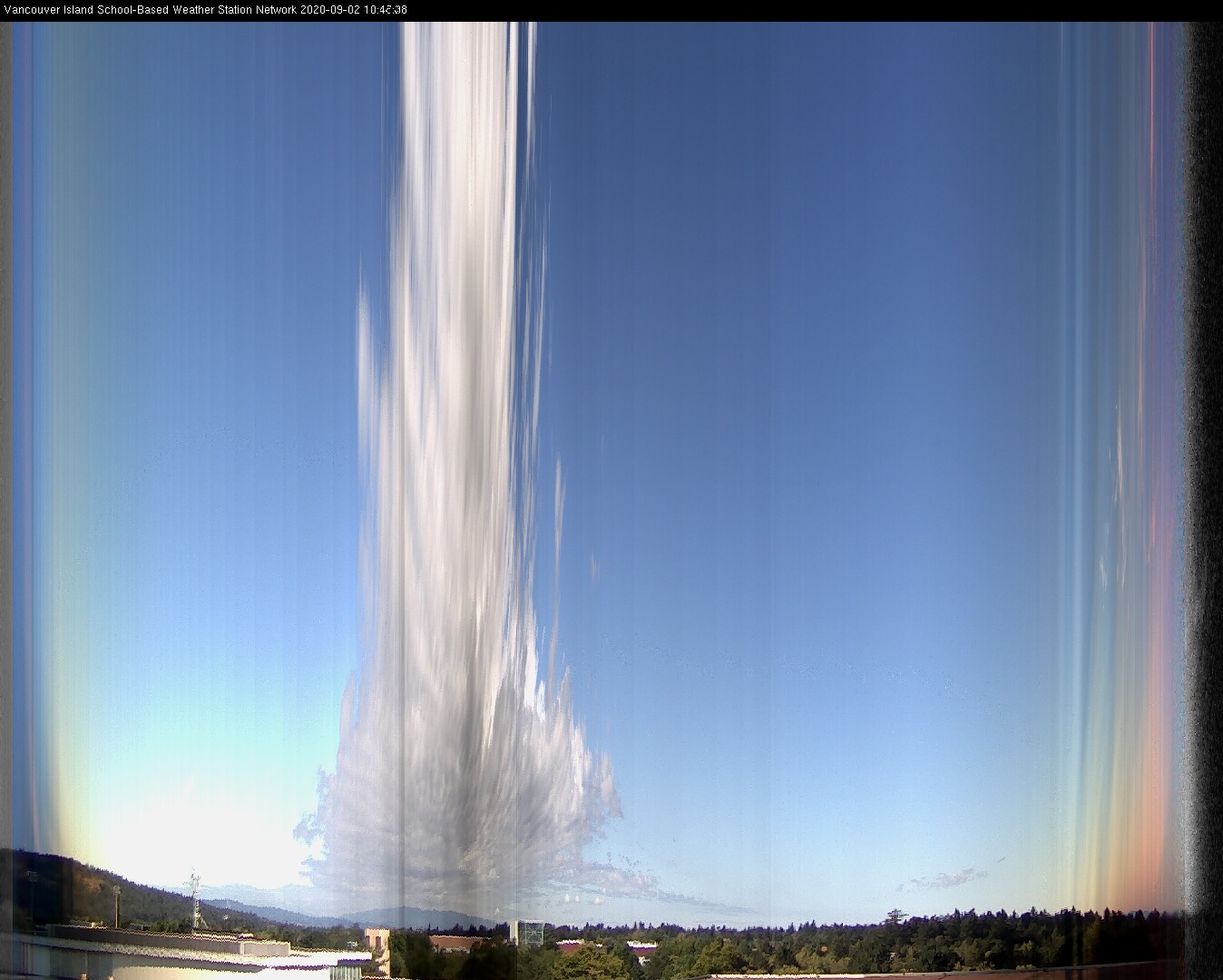 image of the sky seen from UVic, each column of pixels is a different minute, keogram