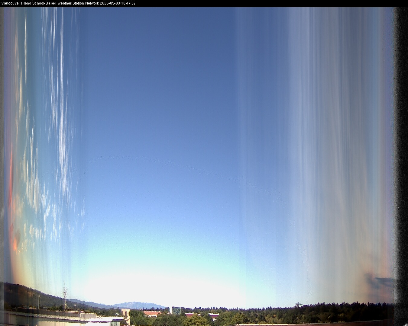 image of the sky seen from UVic, each column of pixels is a different minute, keogram