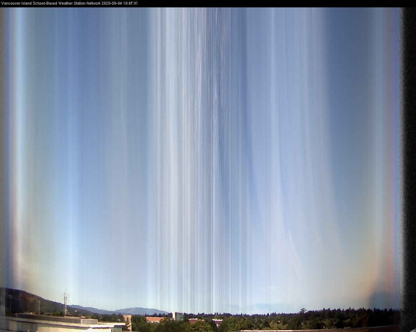 image of the sky seen from UVic, each column of pixels is a different minute, keogram