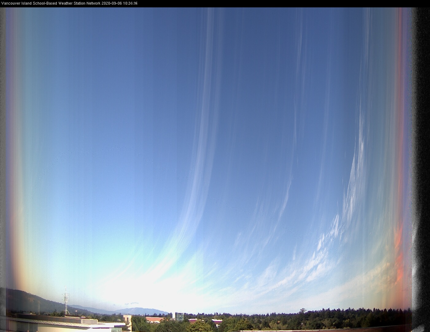 image of the sky seen from UVic, each column of pixels is a different minute, keogram