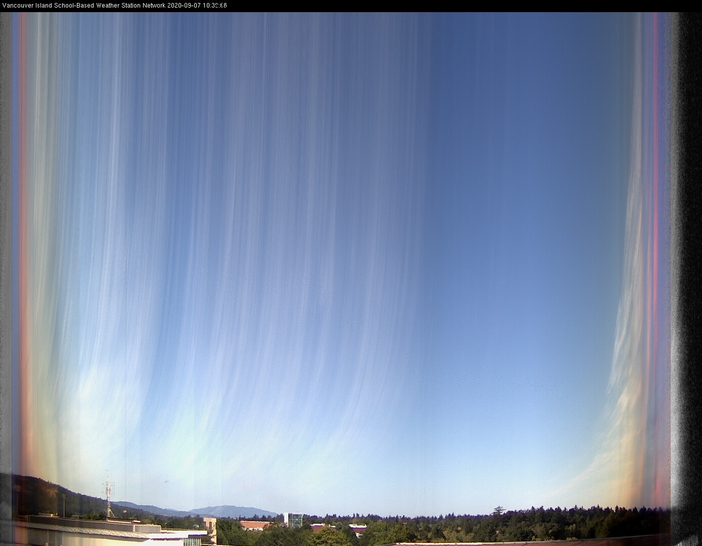 image of the sky seen from UVic, each column of pixels is a different minute, keogram