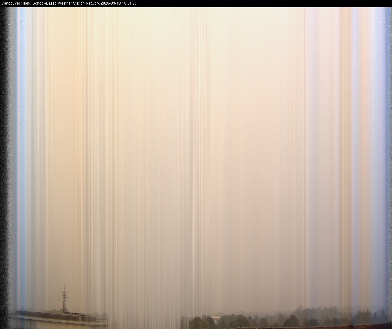 image of the sky seen from UVic, each column of pixels is a different minute, keogram
