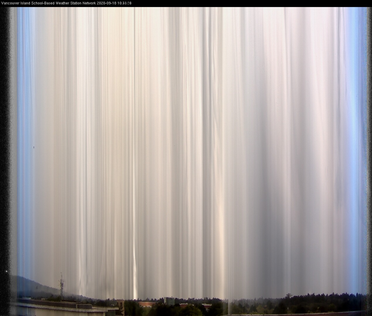 image of the sky seen from UVic, each column of pixels is a different minute, keogram