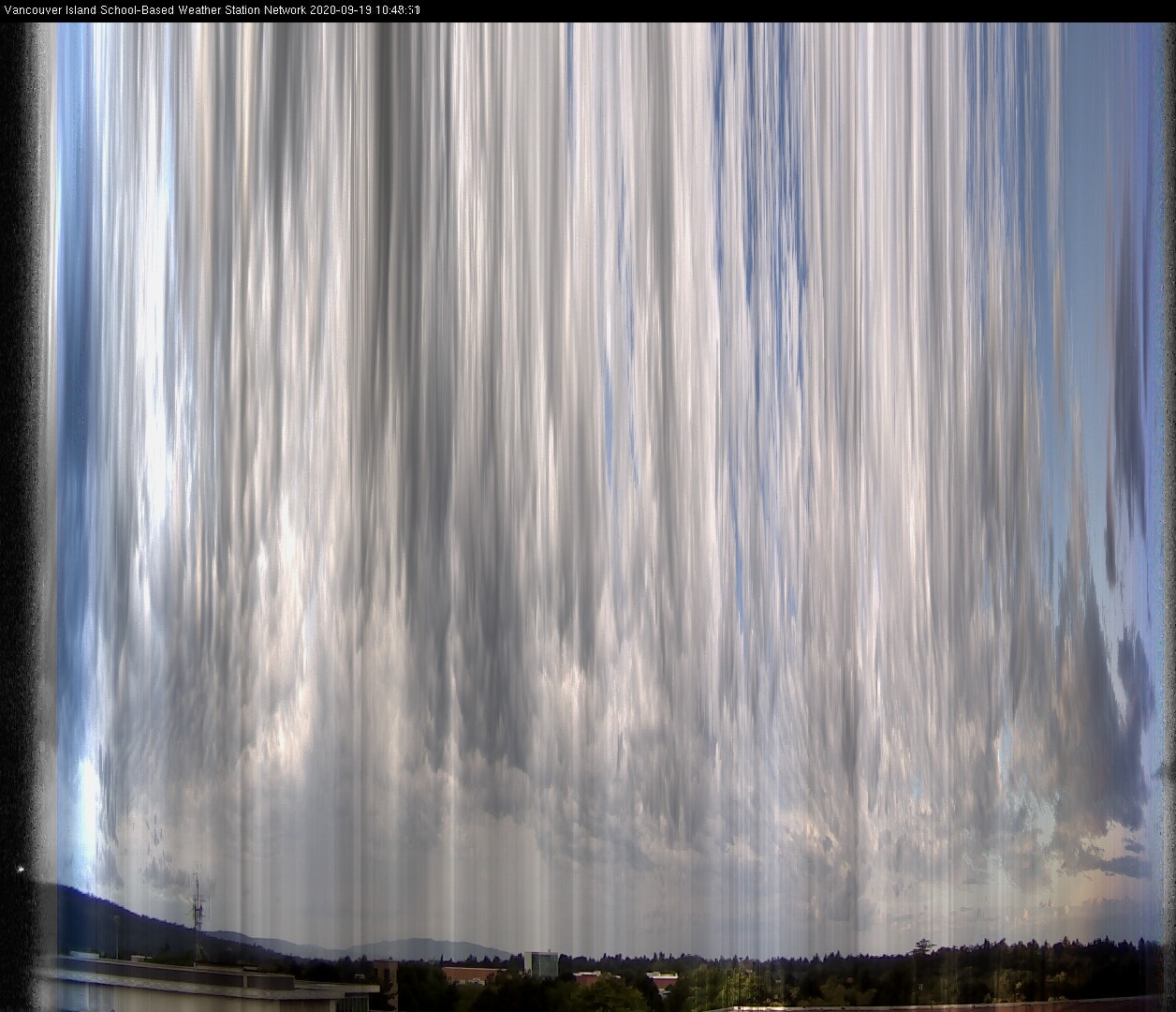 image of the sky seen from UVic, each column of pixels is a different minute, keogram