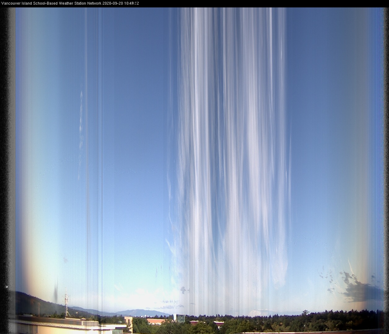 image of the sky seen from UVic, each column of pixels is a different minute, keogram