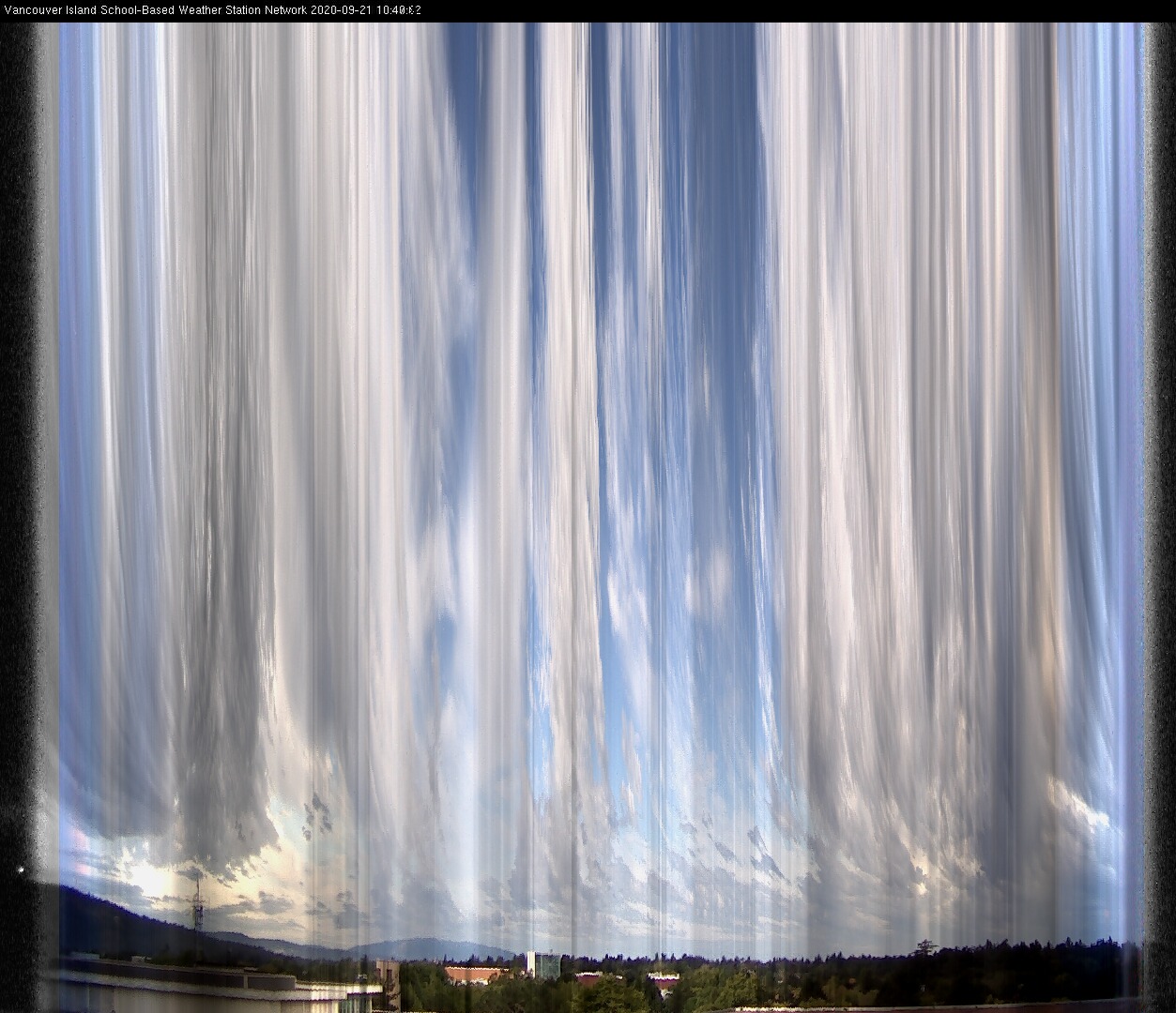 image of the sky seen from UVic, each column of pixels is a different minute, keogram