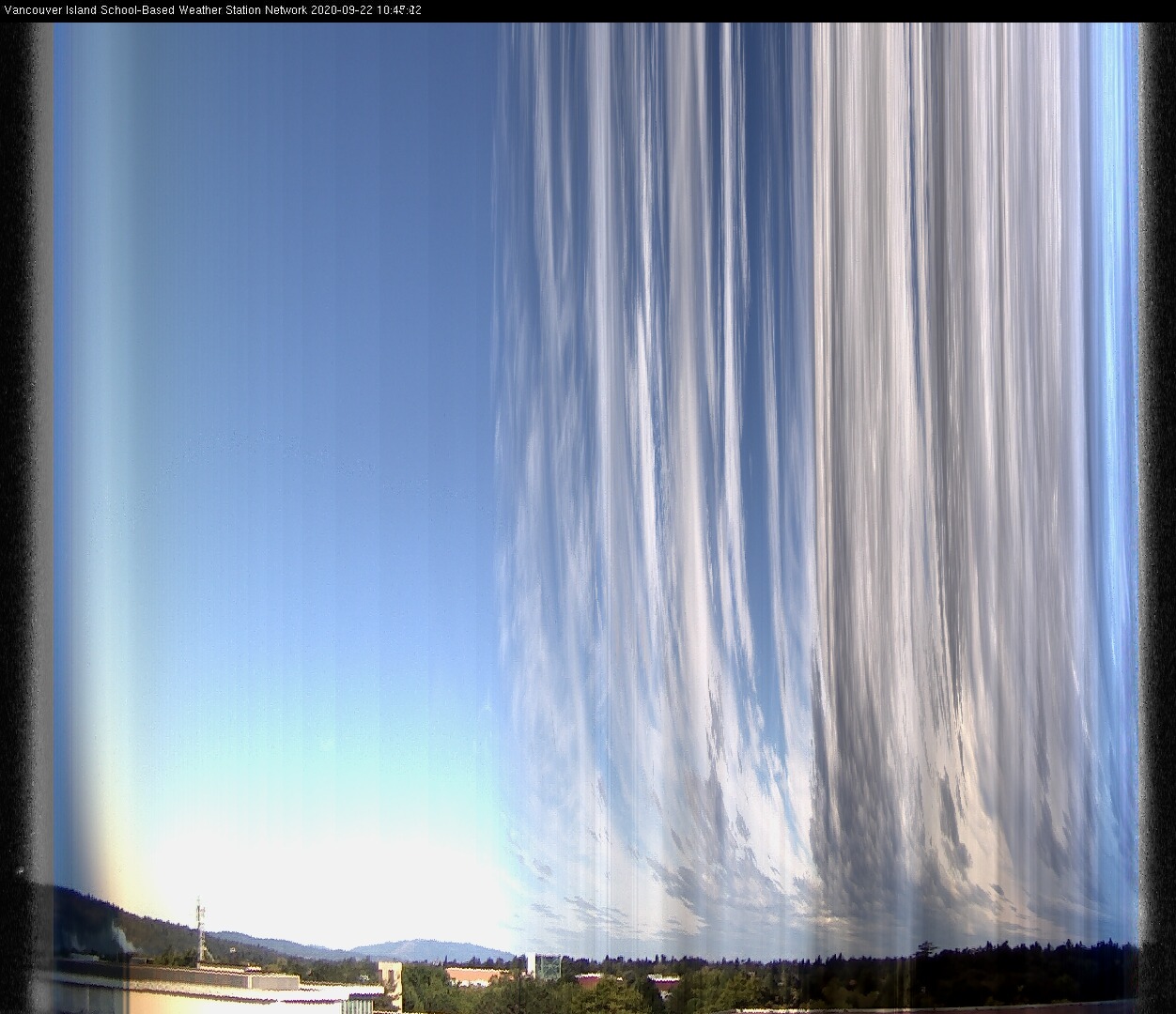 image of the sky seen from UVic, each column of pixels is a different minute, keogram
