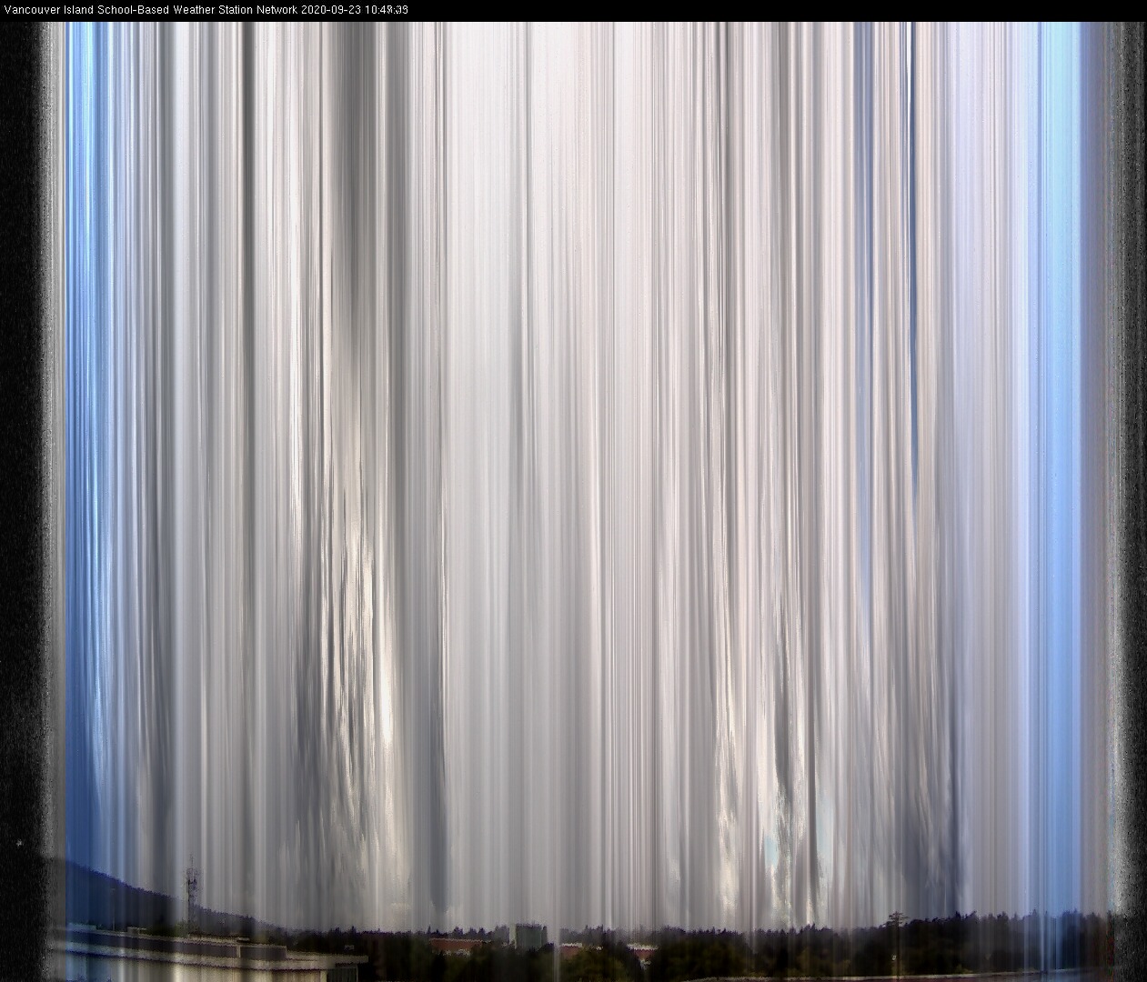 image of the sky seen from UVic, each column of pixels is a different minute, keogram