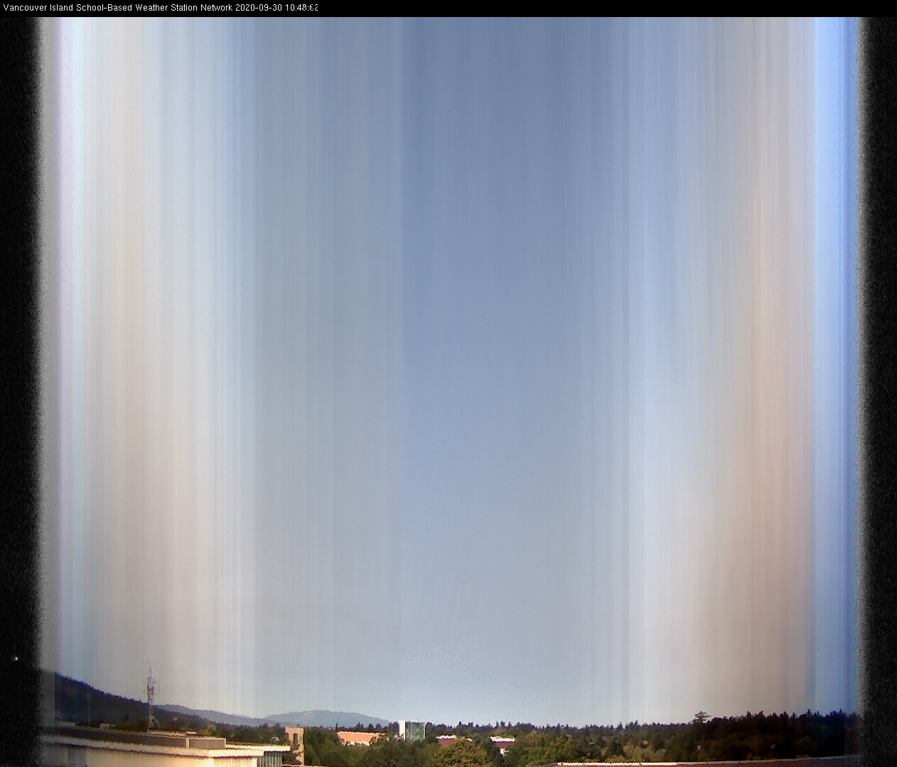 image of the sky seen from UVic, each column of pixels is a different minute, keogram