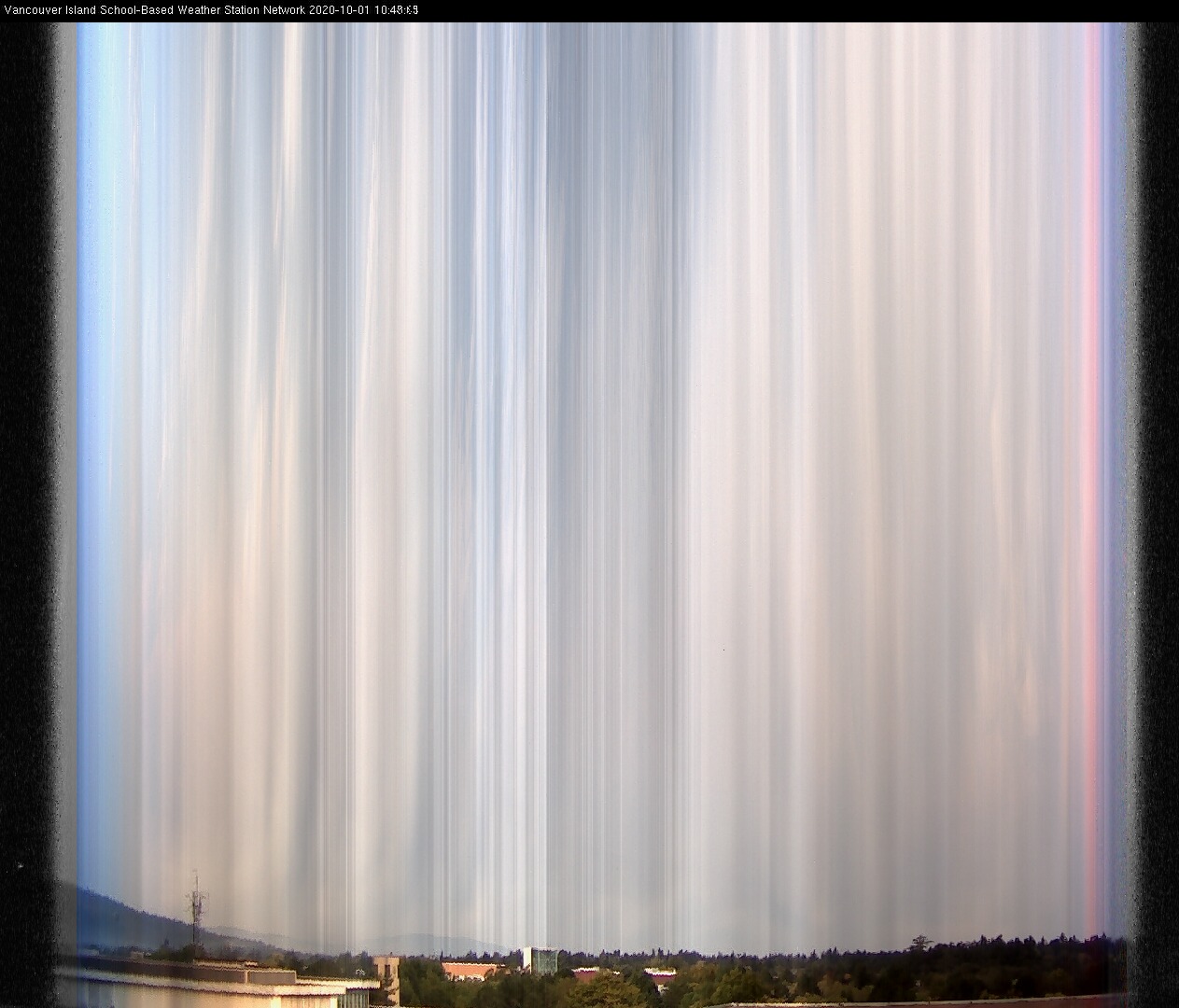 image of the sky seen from UVic, each column of pixels is a different minute, keogram