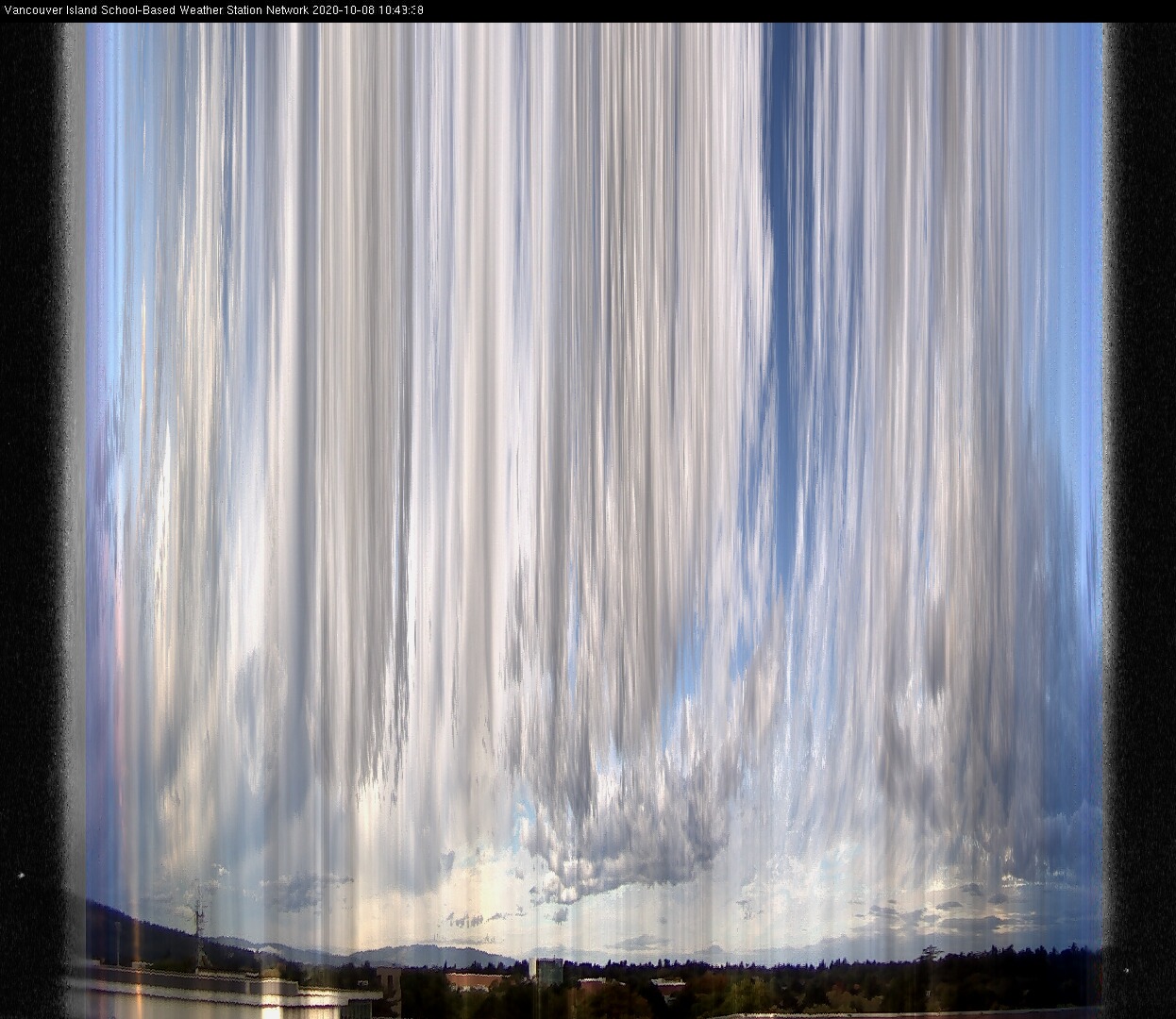image of the sky seen from UVic, each column of pixels is a different minute, keogram