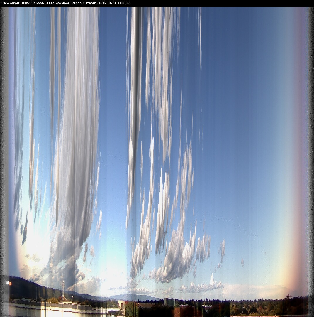 image of the sky seen from UVic, each column of pixels is a different minute, keogram