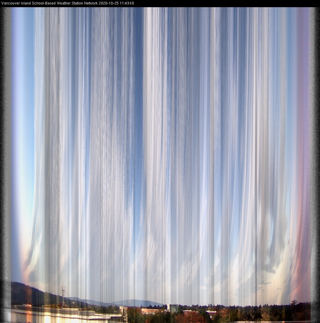 image of the sky seen from UVic, each column of pixels is a different minute, keogram