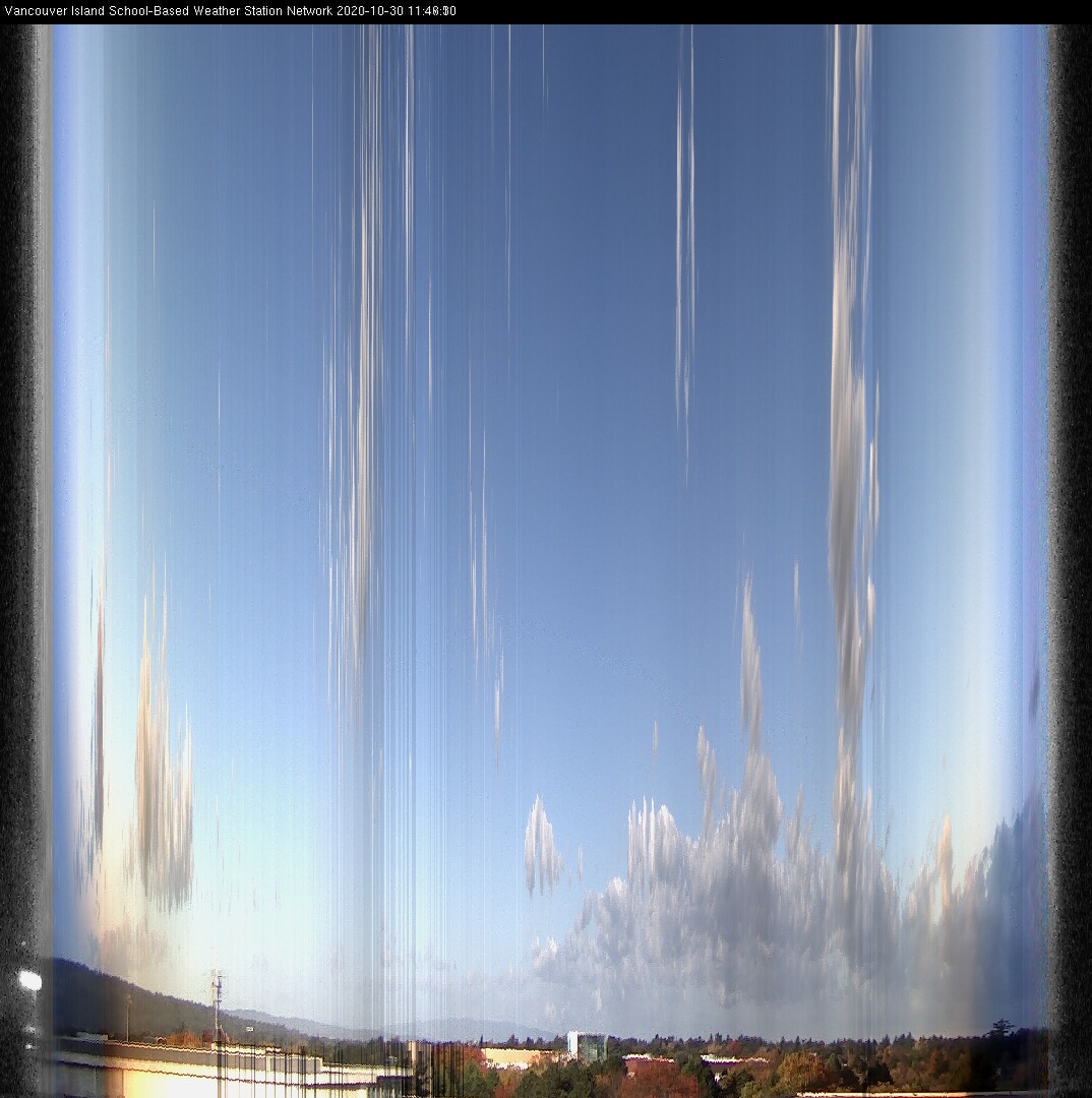 image of the sky seen from UVic, each column of pixels is a different minute, keogram