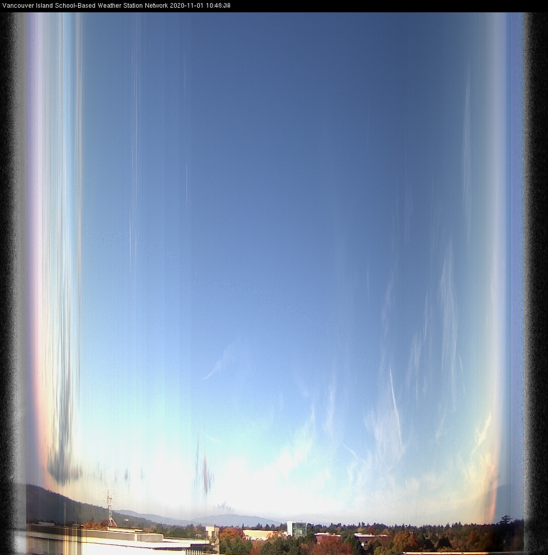 image of the sky seen from UVic, each column of pixels is a different minute, keogram