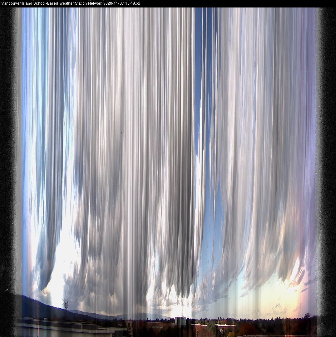 image of the sky seen from UVic, each column of pixels is a different minute, keogram