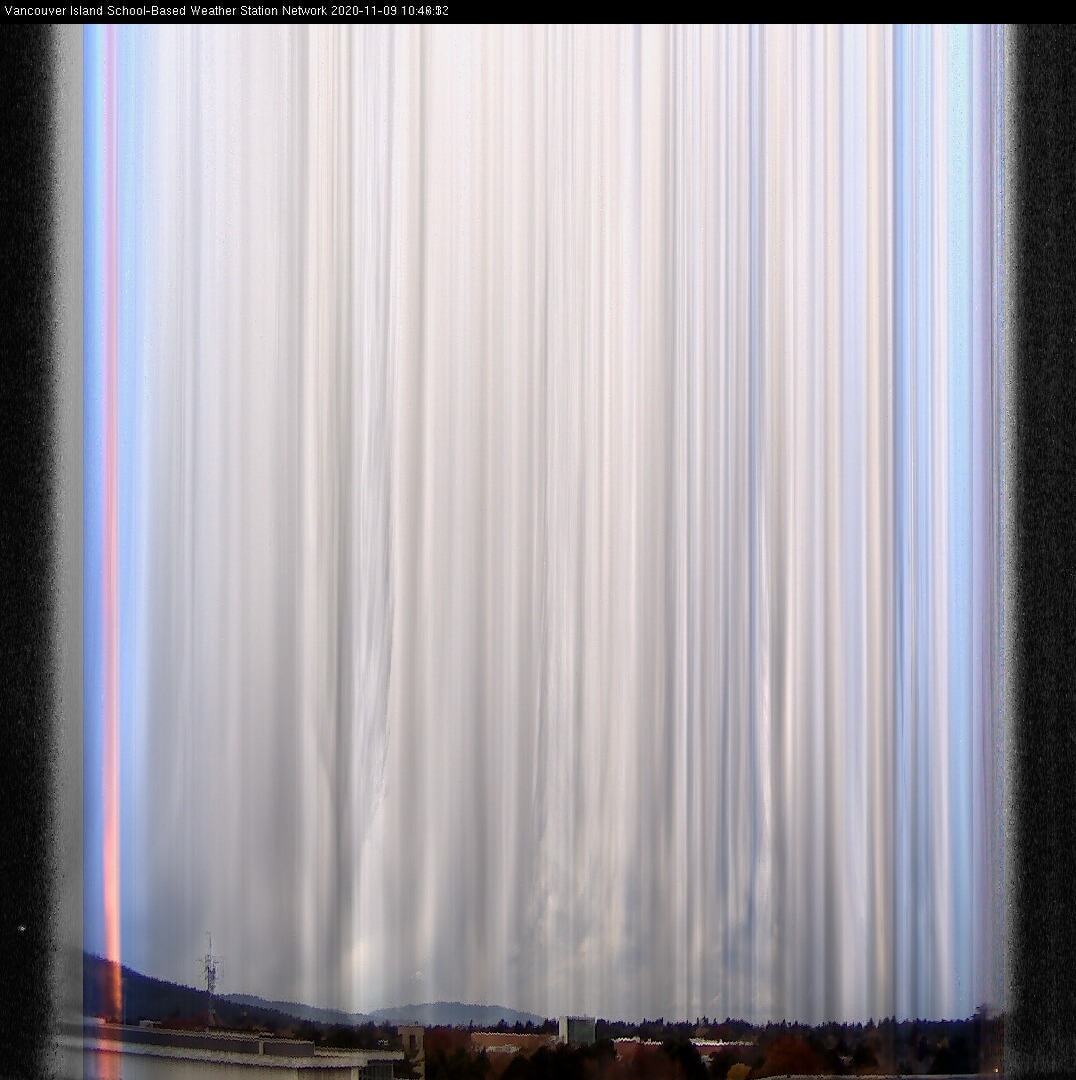 image of the sky seen from UVic, each column of pixels is a different minute, keogram