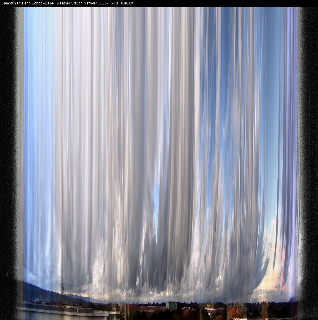 image of the sky seen from UVic, each column of pixels is a different minute, keogram