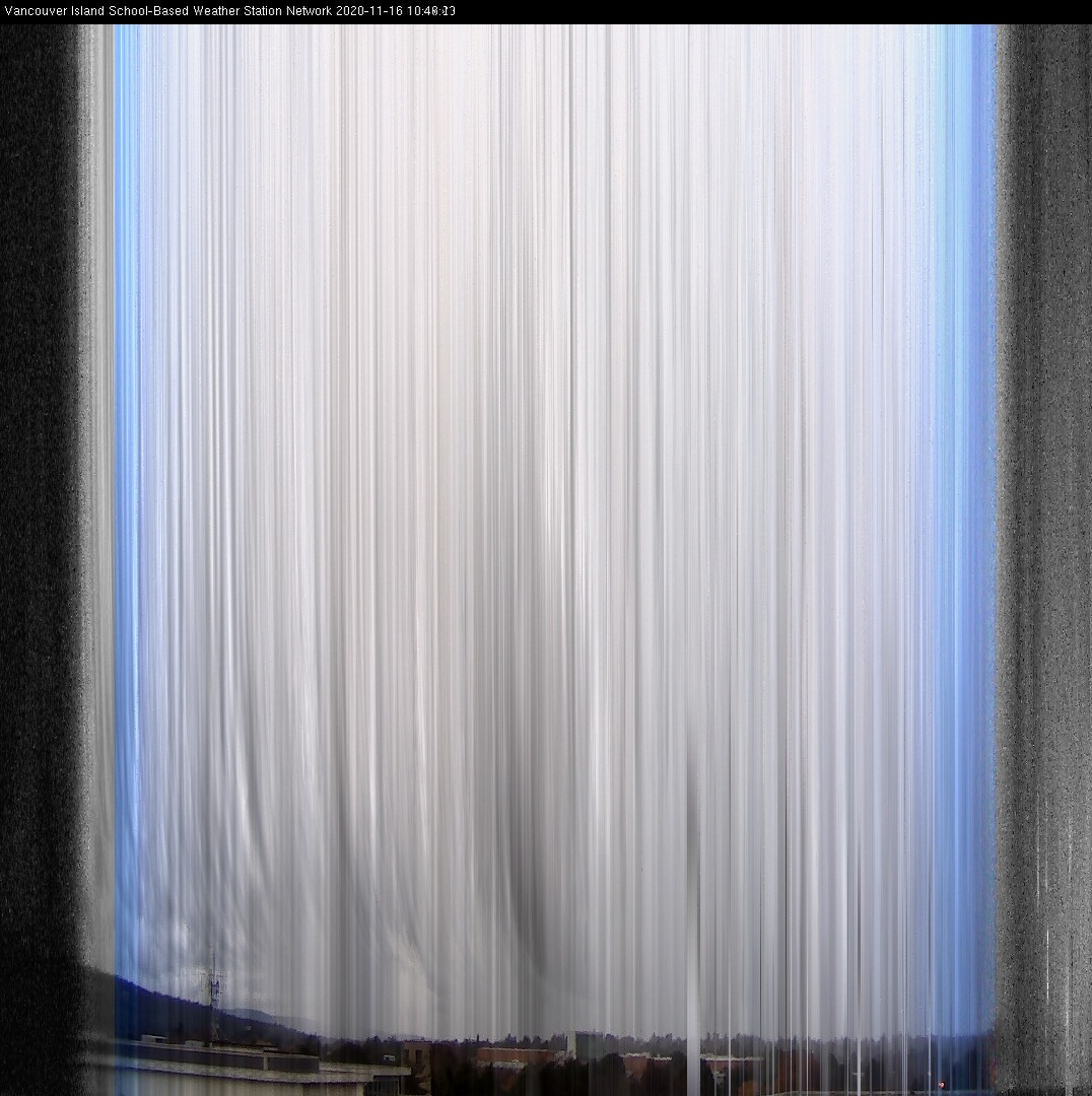 image of the sky seen from UVic, each column of pixels is a different minute, keogram
