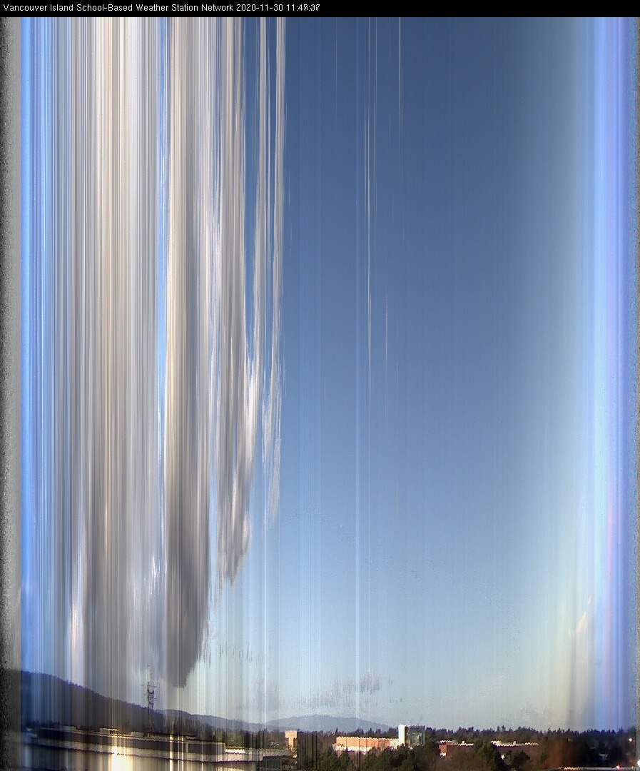 image of the sky seen from UVic, each column of pixels is a different minute, keogram
