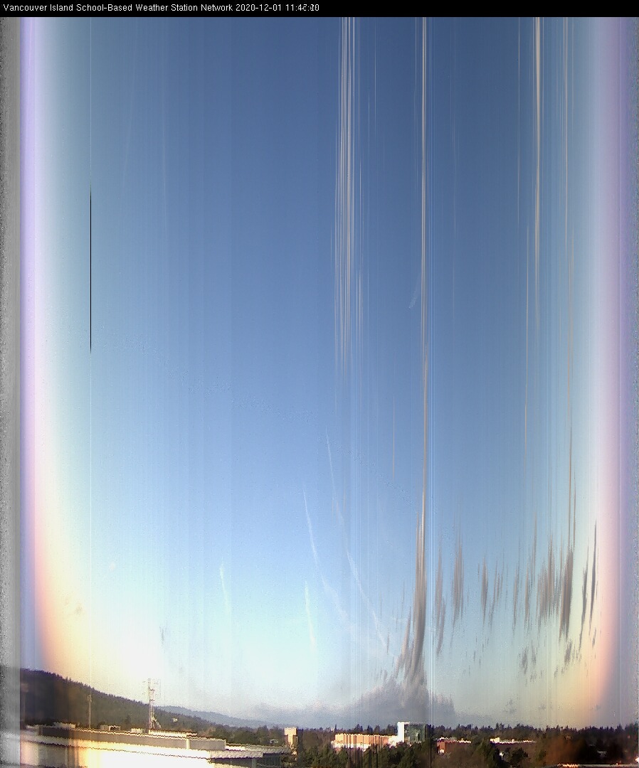 image of the sky seen from UVic, each column of pixels is a different minute, keogram