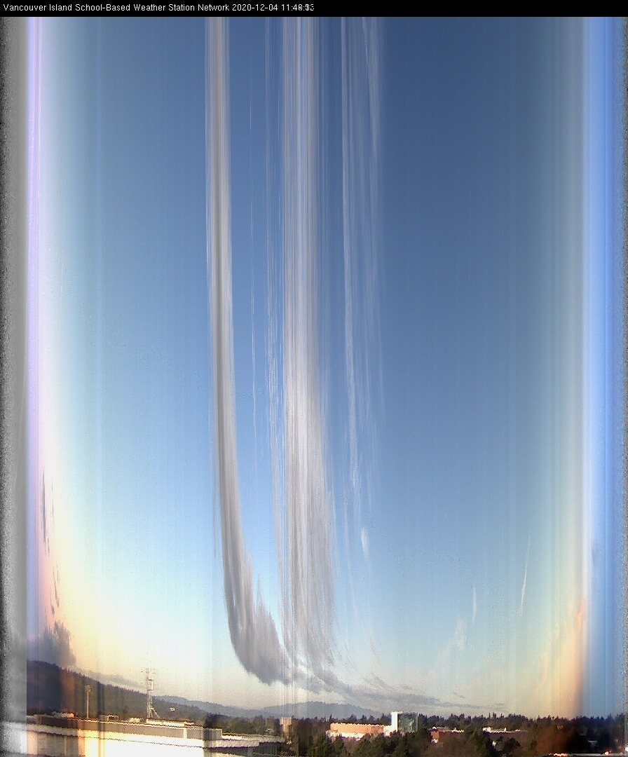 image of the sky seen from UVic, each column of pixels is a different minute, keogram