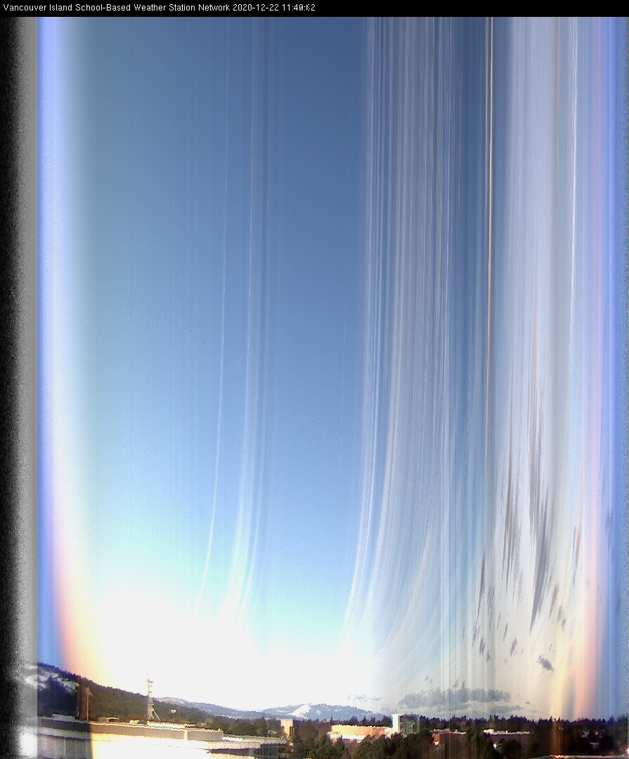 image of the sky seen from UVic, each column of pixels is a different minute, keogram