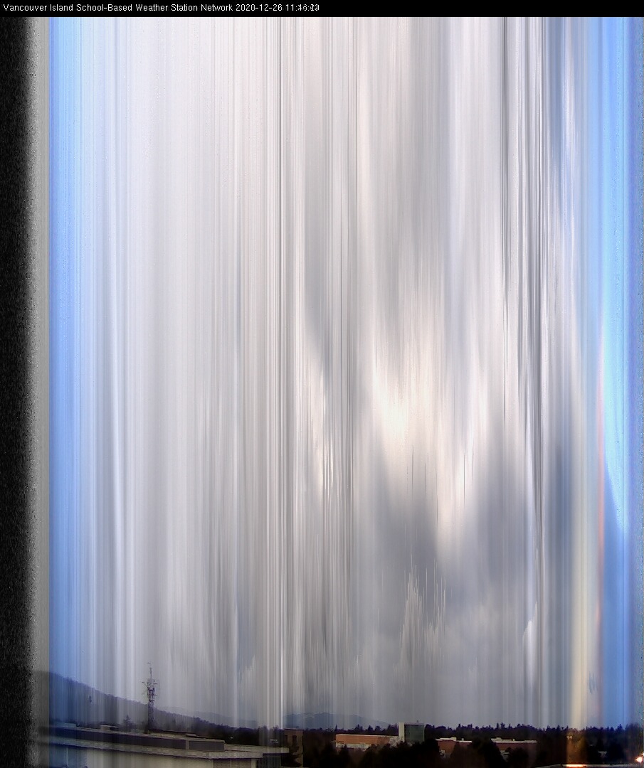 image of the sky seen from UVic, each column of pixels is a different minute, keogram