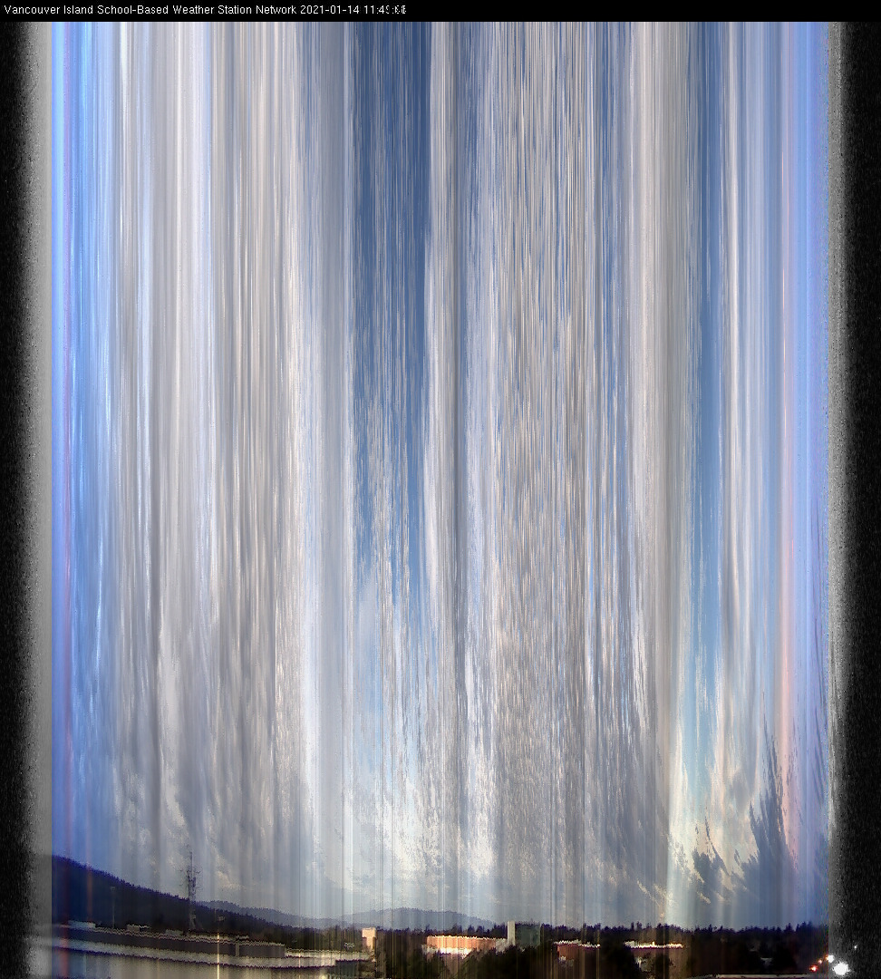 image of the sky seen from UVic, each column of pixels is a different minute, keogram