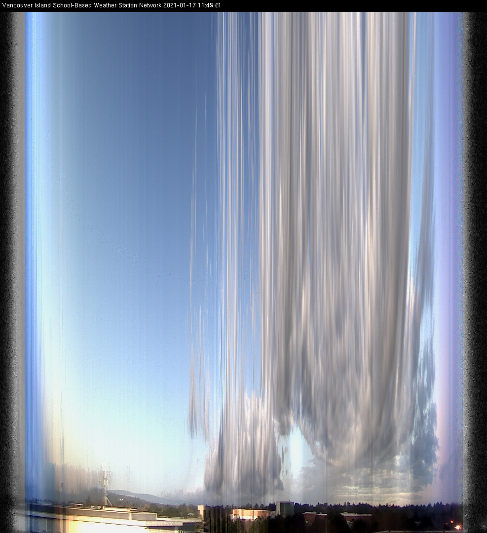 image of the sky seen from UVic, each column of pixels is a different minute, keogram