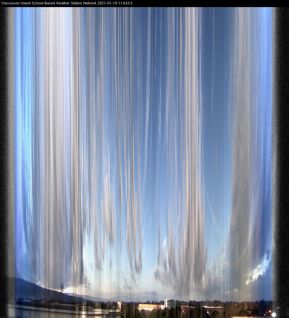 image of the sky seen from UVic, each column of pixels is a different minute, keogram