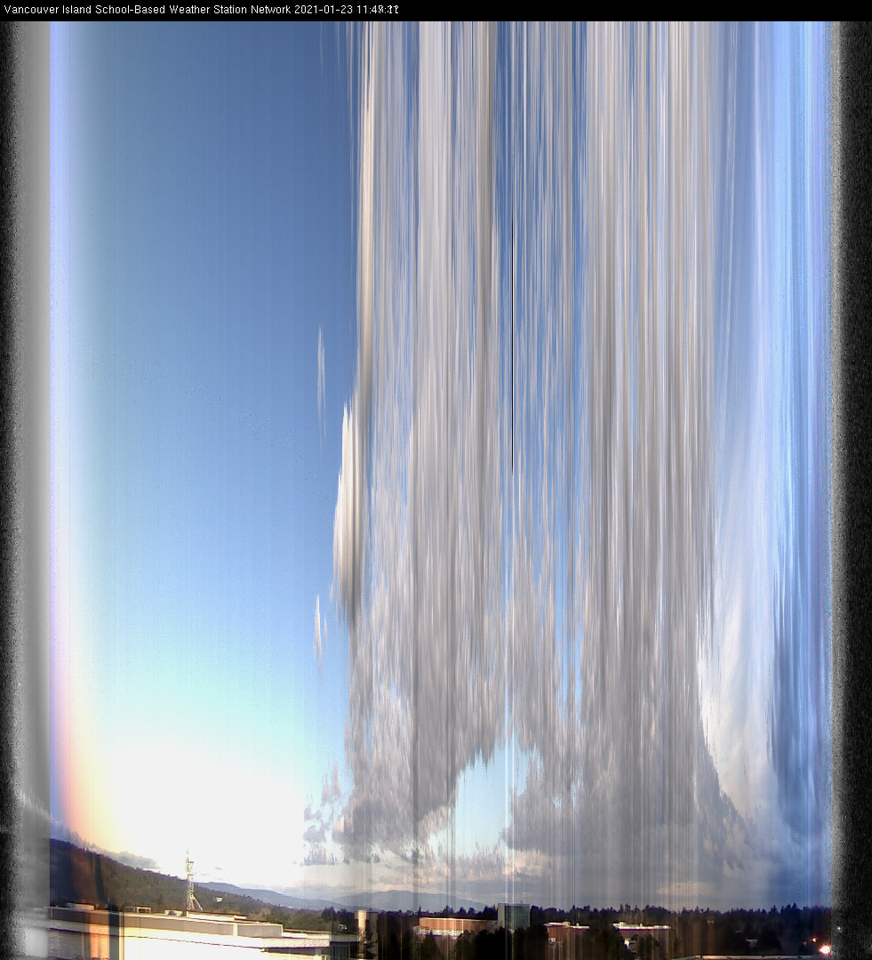 image of the sky seen from UVic, each column of pixels is a different minute, keogram